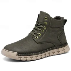 Sale OUKU Men's Casual Faux Leather Ankle Boots - Lightweight Brown Lace-Up with Durable Flexible Sole for Outdoor and Everyday Wear