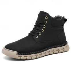 Sale OUKU Men's Casual Faux Leather Ankle Boots - Lightweight Brown Lace-Up with Durable Flexible Sole for Outdoor and Everyday Wear