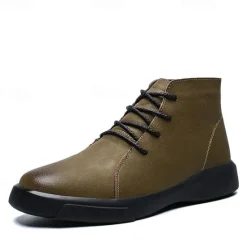 Online OUKU Men's Casual Faux Leather Ankle Boots with Lace-Up Design, Comfortable Non-Slip Sole, Perfect for Everyday Wear and Outdoor Activities