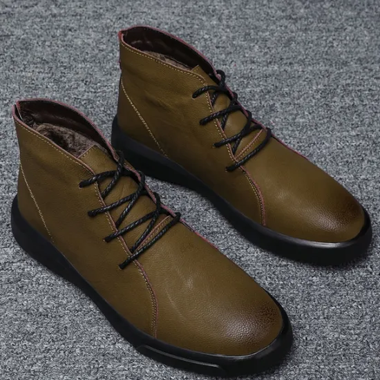 Online OUKU Men's Casual Faux Leather Ankle Boots with Lace-Up Design, Comfortable Non-Slip Sole, Perfect for Everyday Wear and Outdoor Activities