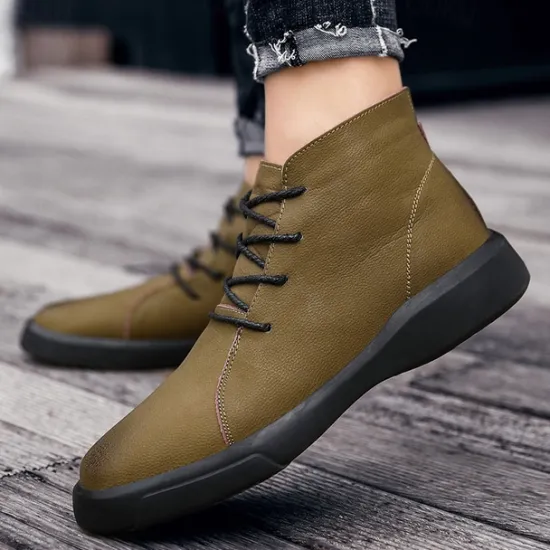 Online OUKU Men's Casual Faux Leather Ankle Boots with Lace-Up Design, Comfortable Non-Slip Sole, Perfect for Everyday Wear and Outdoor Activities