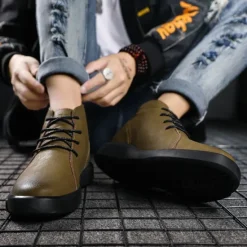 Online OUKU Men's Casual Faux Leather Ankle Boots with Lace-Up Design, Comfortable Non-Slip Sole, Perfect for Everyday Wear and Outdoor Activities