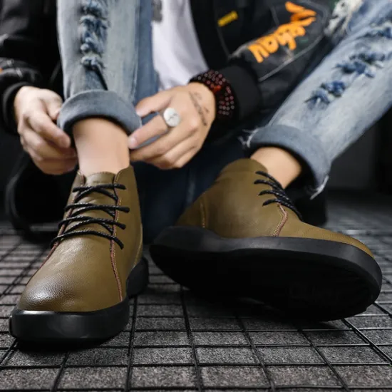 Online OUKU Men's Casual Faux Leather Ankle Boots with Lace-Up Design, Comfortable Non-Slip Sole, Perfect for Everyday Wear and Outdoor Activities