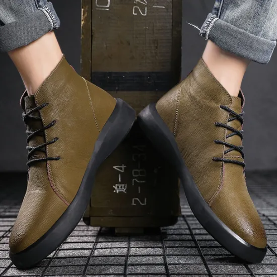 Online OUKU Men's Casual Faux Leather Ankle Boots with Lace-Up Design, Comfortable Non-Slip Sole, Perfect for Everyday Wear and Outdoor Activities