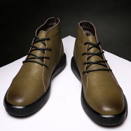 Online OUKU Men's Casual Faux Leather Ankle Boots with Lace-Up Design, Comfortable Non-Slip Sole, Perfect for Everyday Wear and Outdoor Activities