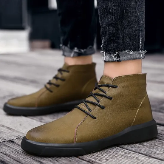 Online OUKU Men's Casual Faux Leather Ankle Boots with Lace-Up Design, Comfortable Non-Slip Sole, Perfect for Everyday Wear and Outdoor Activities