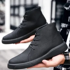 Online OUKU Men's Casual Faux Leather Ankle Boots with Lace-Up Design, Comfortable Non-Slip Sole, Perfect for Everyday Wear and Outdoor Activities