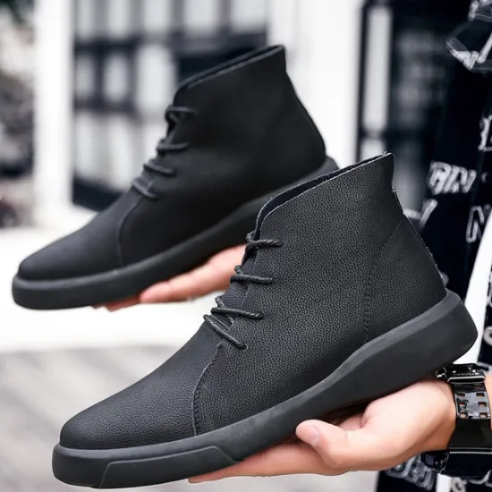 Online OUKU Men's Casual Faux Leather Ankle Boots with Lace-Up Design, Comfortable Non-Slip Sole, Perfect for Everyday Wear and Outdoor Activities