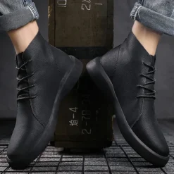 Online OUKU Men's Casual Faux Leather Ankle Boots with Lace-Up Design, Comfortable Non-Slip Sole, Perfect for Everyday Wear and Outdoor Activities