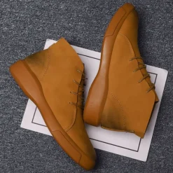 Online OUKU Men's Casual Faux Leather Ankle Boots with Lace-Up Design, Comfortable Non-Slip Sole, Perfect for Everyday Wear and Outdoor Activities