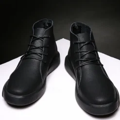 Online OUKU Men's Casual Faux Leather Ankle Boots with Lace-Up Design, Comfortable Non-Slip Sole, Perfect for Everyday Wear and Outdoor Activities