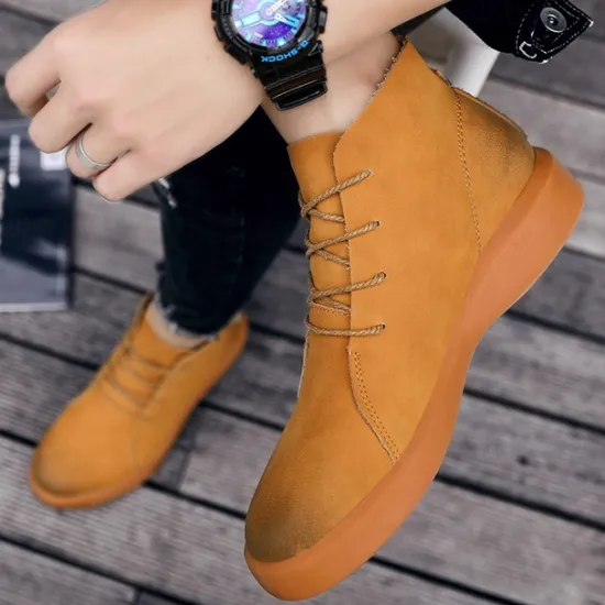 Online OUKU Men's Casual Faux Leather Ankle Boots with Lace-Up Design, Comfortable Non-Slip Sole, Perfect for Everyday Wear and Outdoor Activities
