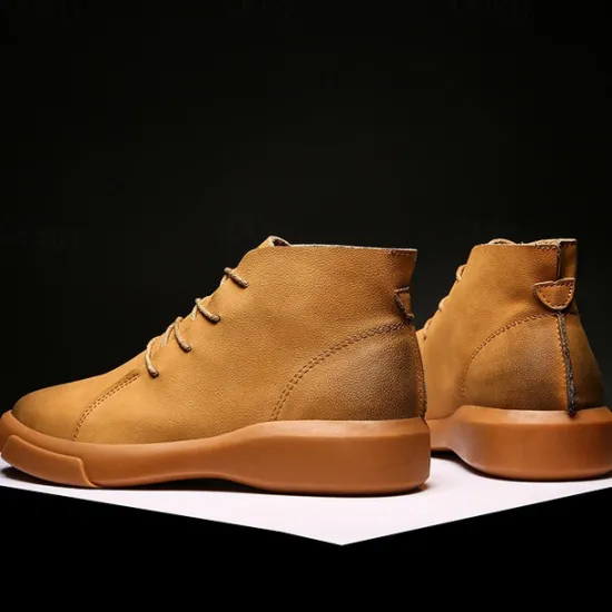 Online OUKU Men's Casual Faux Leather Ankle Boots with Lace-Up Design, Comfortable Non-Slip Sole, Perfect for Everyday Wear and Outdoor Activities