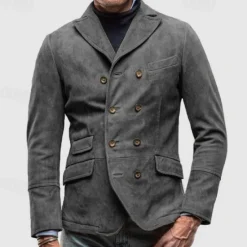 Clearance OUKU Men's Casual Jacket Blazer Daily Vacation Warm Pocket Fall & Winter Plain Vintage Fashion Lapel Regular Black Brown Khaki Army Green Grey Jacket