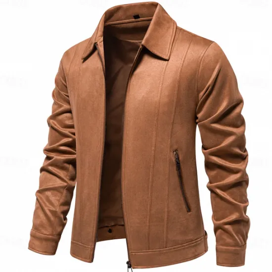 Hot OUKU Men's Casual Jacket Brown Suede Jacket Casual Daily Sexy Fall & Winter Solid / Plain Color Casual Lapel Regular Black Yellow Green Gray Jacket