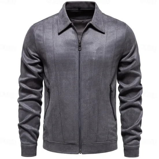 Hot OUKU Men's Casual Jacket Brown Suede Jacket Casual Daily Sexy Fall & Winter Solid / Plain Color Casual Lapel Regular Black Yellow Green Gray Jacket