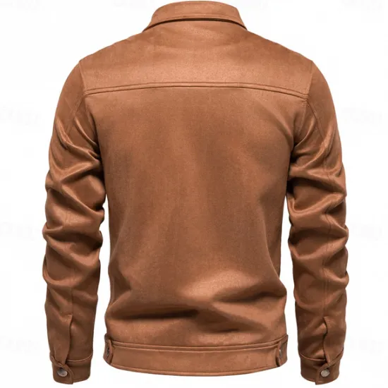 Hot OUKU Men's Casual Jacket Brown Suede Jacket Casual Daily Sexy Fall & Winter Solid / Plain Color Casual Lapel Regular Black Yellow Green Gray Jacket