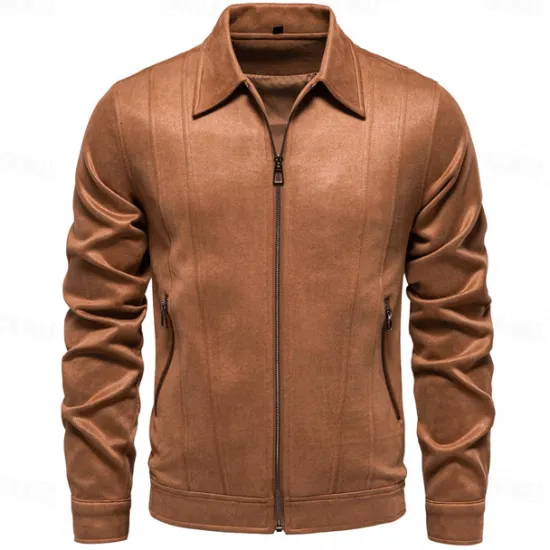 Hot OUKU Men's Casual Jacket Brown Suede Jacket Casual Daily Sexy Fall & Winter Solid / Plain Color Casual Lapel Regular Black Yellow Green Gray Jacket
