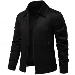 Hot OUKU Men's Casual Jacket Brown Suede Jacket Casual Daily Sexy Fall & Winter Solid / Plain Color Casual Lapel Regular Black Yellow Green Gray Jacket
