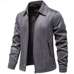 Hot OUKU Men's Casual Jacket Brown Suede Jacket Casual Daily Sexy Fall & Winter Solid / Plain Color Casual Lapel Regular Black Yellow Green Gray Jacket