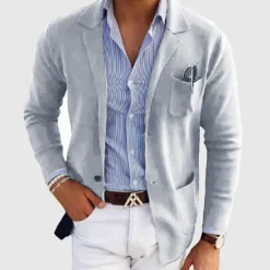 Online OUKU Men's Casual Jacket Casual Daily Comfortable Button Pocket Spring & Fall Solid Color Fashion Casual Peaked Lapel Regular Regular Fit Dark Gray Black Blue khaki Light Grey Jacket