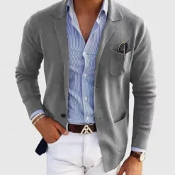 Online OUKU Men's Casual Jacket Casual Daily Comfortable Button Pocket Spring & Fall Solid Color Fashion Casual Peaked Lapel Regular Regular Fit Dark Gray Black Blue khaki Light Grey Jacket