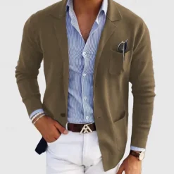 Online OUKU Men's Casual Jacket Casual Daily Comfortable Button Pocket Spring & Fall Solid Color Fashion Casual Peaked Lapel Regular Regular Fit Dark Gray Black Blue khaki Light Grey Jacket