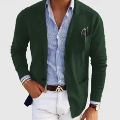 Online OUKU Men's Casual Jacket Casual Daily Comfortable Button Pocket Spring & Fall Solid Color Fashion Casual Peaked Lapel Regular Regular Fit Dark Gray Black Blue khaki Light Grey Jacket