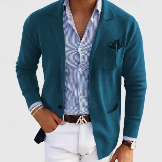 Online OUKU Men's Casual Jacket Casual Daily Comfortable Button Pocket Spring & Fall Solid Color Fashion Casual Peaked Lapel Regular Regular Fit Dark Gray Black Blue khaki Light Grey Jacket