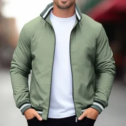 Best OUKU Men's Casual Jacket Sport Coat Daily Wear Warm Pocket Fall Winter Solid Color Fashion Sporty Stand Collar Regular Black Yellow Navy Blue Green Jacket