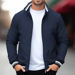 Best OUKU Men's Casual Jacket Sport Coat Daily Wear Warm Pocket Fall Winter Solid Color Fashion Sporty Stand Collar Regular Black Yellow Navy Blue Green Jacket