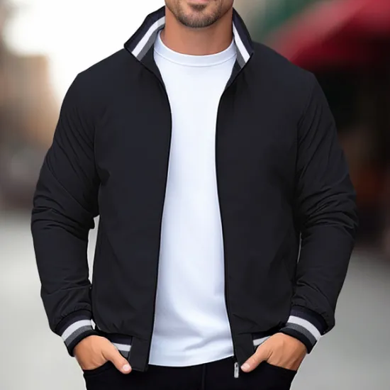 Best OUKU Men's Casual Jacket Sport Coat Daily Wear Warm Pocket Fall Winter Solid Color Fashion Sporty Stand Collar Regular Black Yellow Navy Blue Green Jacket