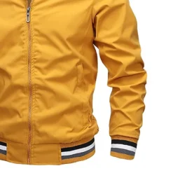 Best OUKU Men's Casual Jacket Sport Coat Daily Wear Warm Pocket Fall Winter Solid Color Fashion Sporty Stand Collar Regular Black Yellow Navy Blue Green Jacket