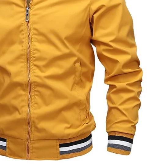 Best OUKU Men's Casual Jacket Sport Coat Daily Wear Warm Pocket Fall Winter Solid Color Fashion Sporty Stand Collar Regular Black Yellow Navy Blue Green Jacket
