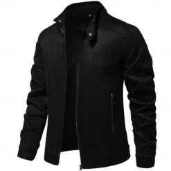 Outlet OUKU Men's Casual Jacket Suede Jacket Casual Daily Windbreaker Sexy Fall & Winter Solid / Plain Color Casual Collarless Regular Black Yellow Green Gray Jacket