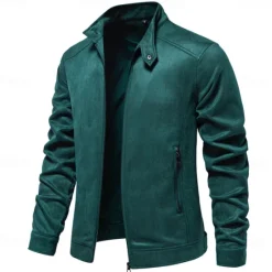 Outlet OUKU Men's Casual Jacket Suede Jacket Casual Daily Windbreaker Sexy Fall & Winter Solid / Plain Color Casual Collarless Regular Black Yellow Green Gray Jacket