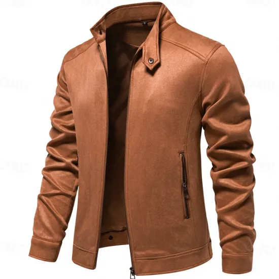 Outlet OUKU Men's Casual Jacket Suede Jacket Casual Daily Windbreaker Sexy Fall & Winter Solid / Plain Color Casual Collarless Regular Black Yellow Green Gray Jacket