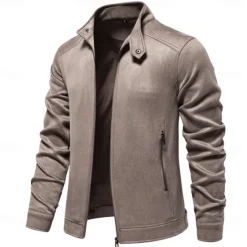 Outlet OUKU Men's Casual Jacket Suede Jacket Casual Daily Windbreaker Sexy Fall & Winter Solid / Plain Color Casual Collarless Regular Black Yellow Green Gray Jacket