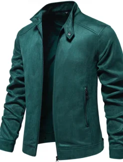 OUKU Men's Casual Jacket Suede Jacket Casual Daily Windbreaker Sexy Fall & Winter Solid / Plain Color Casual Collarless Regular Black Yellow Green Gray Jacket