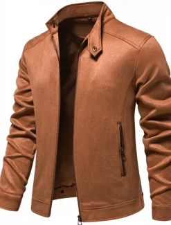 OUKU Men's Casual Jacket Suede Jacket Casual Daily Windbreaker Sexy Fall & Winter Solid / Plain Color Casual Collarless Regular Black Yellow Green Gray Jacket