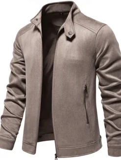 OUKU Men's Casual Jacket Suede Jacket Casual Daily Windbreaker Sexy Fall & Winter Solid / Plain Color Casual Collarless Regular Black Yellow Green Gray Jacket