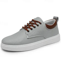 New OUKU Men's Casual Lace-Up Canvas Sneakers – Lightweight Breathable Shoes with Leather Accents, Perfect for Everyday Wear and Outdoor Activities