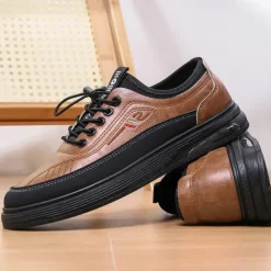Best OUKU Men's Casual Lace-Up Shoes in Brown with Black Accents, Durable Design for Everyday Wear and Outdoor Activities