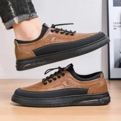Best OUKU Men's Casual Lace-Up Shoes in Brown with Black Accents, Durable Design for Everyday Wear and Outdoor Activities