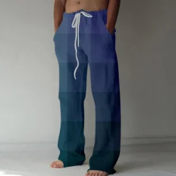 Online OUKU Men's Casual Pants Drawstring Straight Leg Geometric Vacation Casual Red Blue Inelastic
