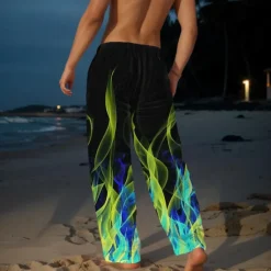 Clearance OUKU Men's Casual Pants Graphic Hawaiian Holiday Inelastic Black