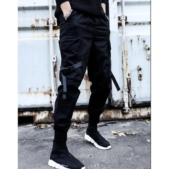 OUKU mens casual pants Trousers multi-pockets Streetwear Harem fashion cargo joggers gym drawstring long pants ankle-length trousers with multi-pockets