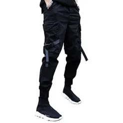 OUKU mens casual pants Trousers multi-pockets Streetwear Harem fashion cargo joggers gym drawstring long pants ankle-length trousers with multi-pockets