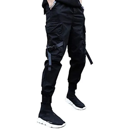 OUKU mens casual pants Trousers multi-pockets Streetwear Harem fashion cargo joggers gym drawstring long pants ankle-length trousers with multi-pockets