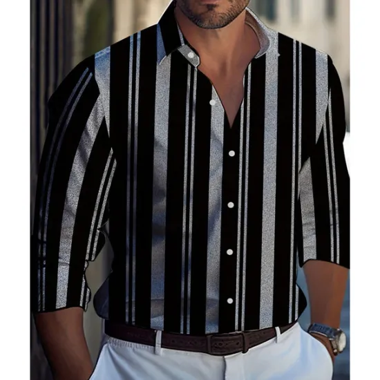 Online OUKU Men's Casual Shirt Beach Shirt Button Up Shirt Black Yellow Wine Red Blue Long Sleeve Stripes and Plaid Lapel Vacation Hawaiian Button-Down Clothing Apparel Polyester Fashion Casual Comfortable